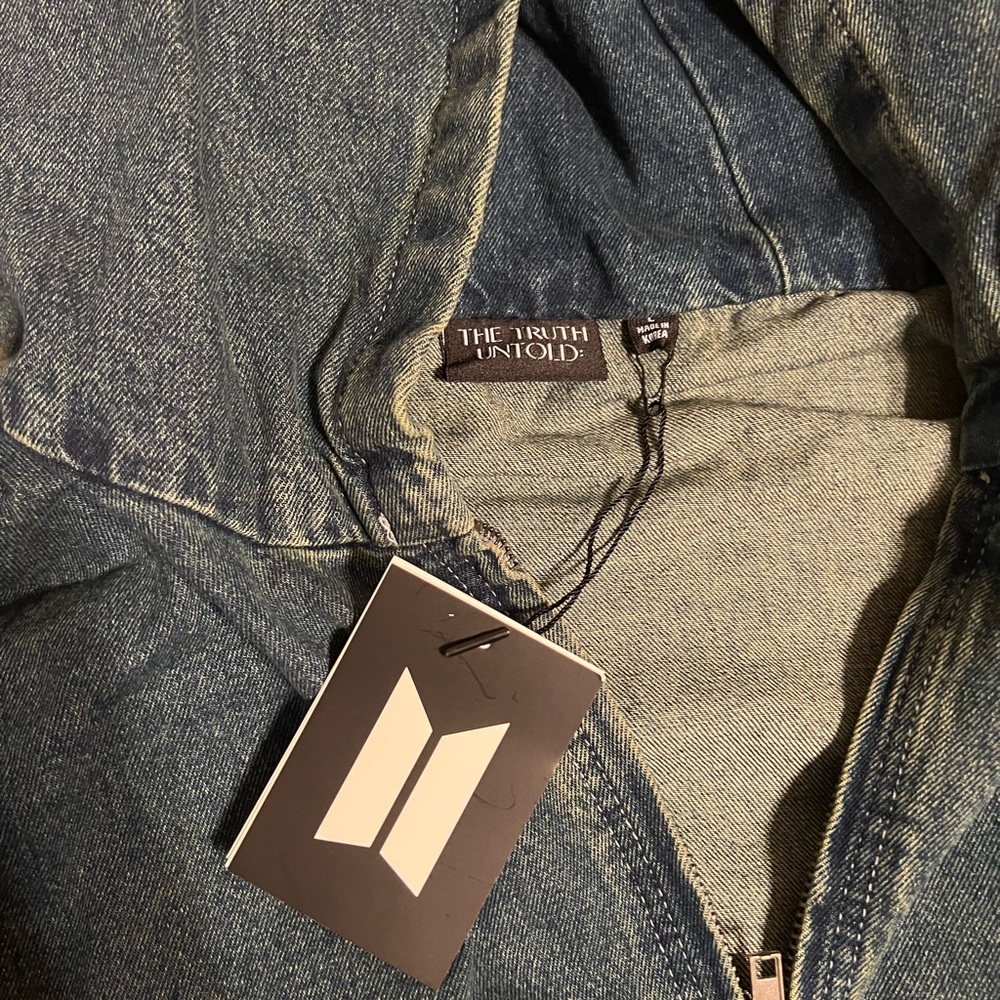 Official RARE BTS Jimin Exhibition “The Truth Untold” Pop Up Denim ZipUp Hoodie - Picture 4 of 5